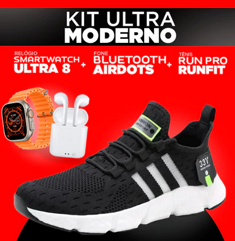 Kit IWO ULTRA Series 8 + Tenis Sneaker Pro + Fone Bluetooth Airdots